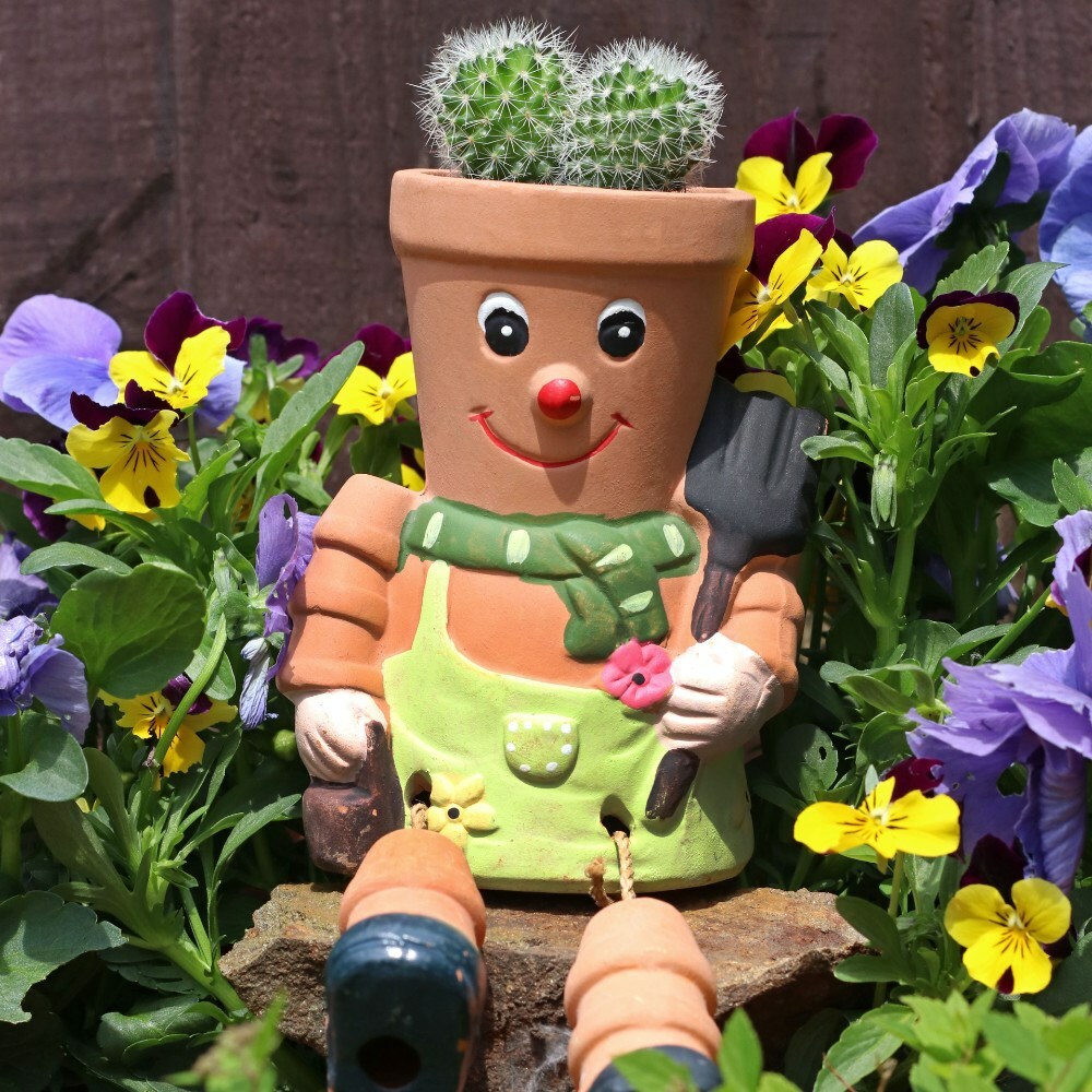 Terracotta Flower Pot Man Planter Garden Ornament Birthday Gift Bill & Ben Style
