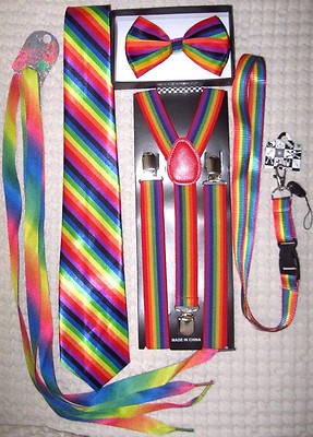 Neon Coral Mens Suspender Set | Wedding Dress Suspender Bow Tie In - Foto 5