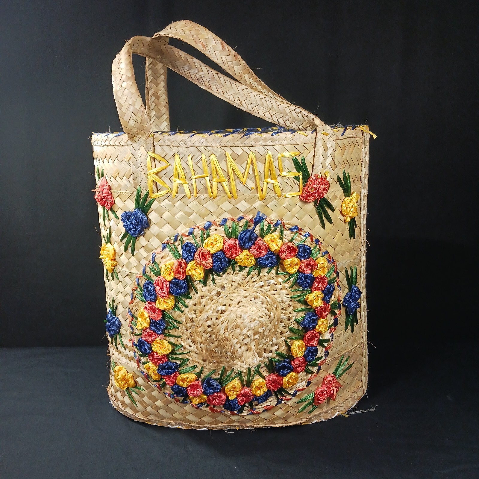 Large Straw Tote Beach Market Bag Bahamas Handmade Wo… Gem