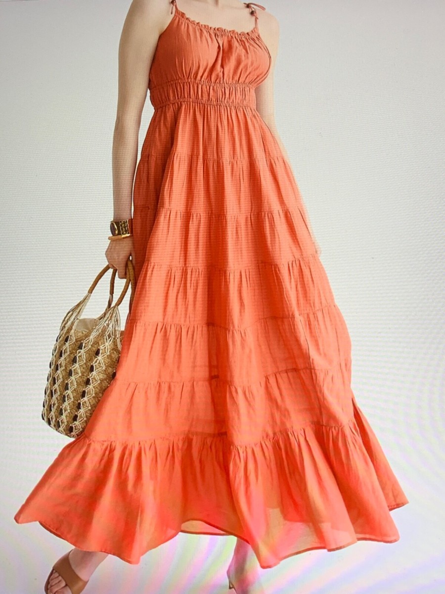 NWT J.Crew Tie-Shoulder Cotton voile tiered Maxi Dress size XL Faded Spice  $168