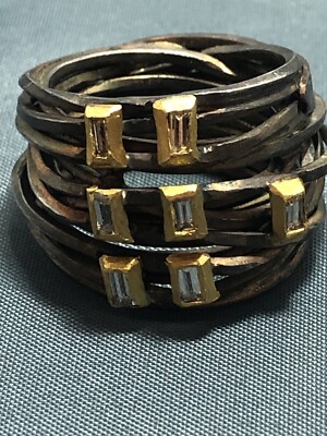 Boaz Kashi Oxidized Sterling Silver & 24k Gold Ring With 7 Baguette Diamonds