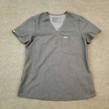 Figs Scrub Top Womens Small Gray Catarina Short Sleeve V-Neck Pockets Stretch