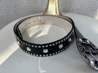 Leatherock glam black leather belt rhinestones big buckle fits 34-38” Boho Belt Leatherock glam black leather With rhinestones fit  main image 4