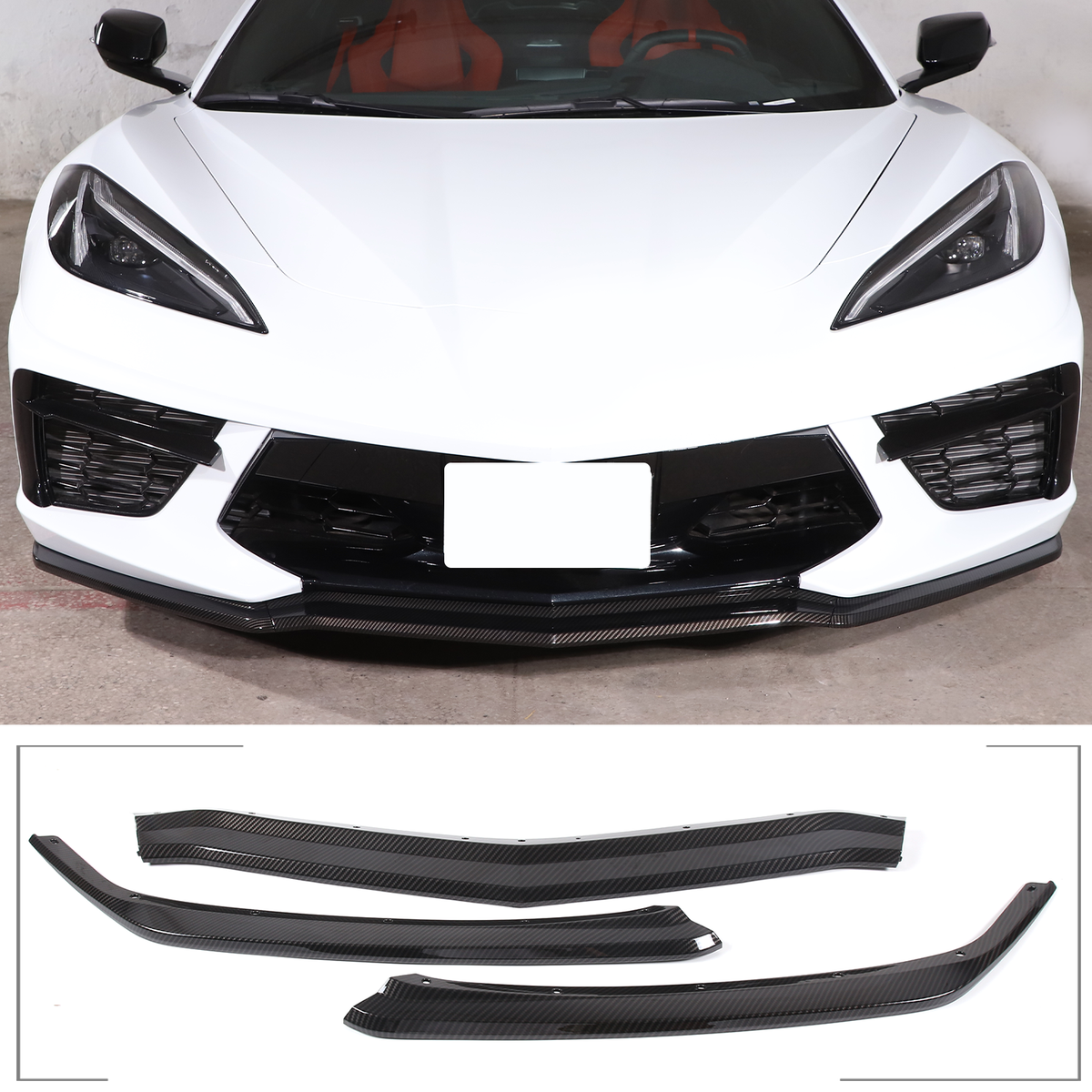 Carbon Look Front Spoiler Lip Splitter For Chevy Corvette C8 2020-2024 Z51 STG