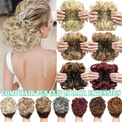 UK Real As Human Messy Bun Clip in Hair Extensions Curly Scrunchie Updo Chignon
