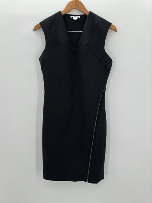 HELMUT Helmut Lang Black Moto Stretch Angle Zipper Dress Size Medium Wool Blend