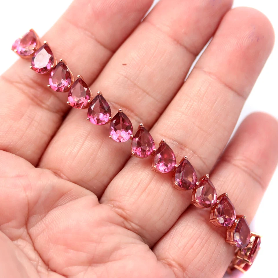 Браслет из белого золота 925 пробы с розовым мистическим топазом и драгоценными камнями 11,0 дюйма - Изображение 3 из 4