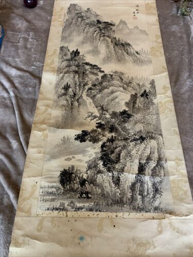 Landscape Japanese Painting Hanging Scroll Japan Antique