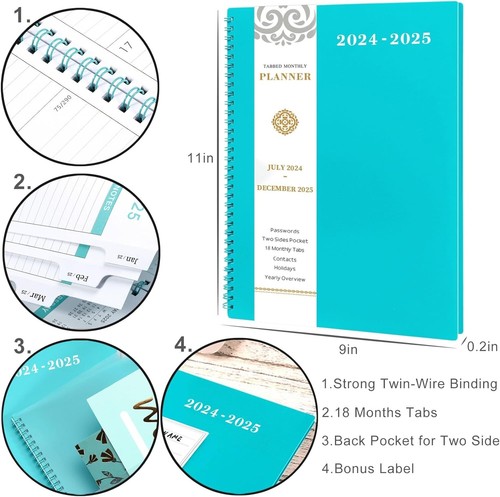 Planner Mensile 18 Mesi 2024-2025 - Personalizzabile con Schede e Tasca Protettiva - Foto 7 di 9