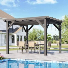 10x12Ft Outdoor Spruce Wooden Gazebo Pergola with Canopy Installation Pavilion