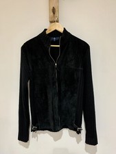 Jasper Conran Genuine Leather Ribbed Knit Short Bomber Jacket Cardigan Size S