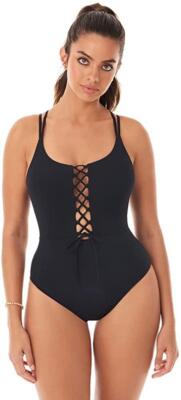 Skinny Dippers 281262 Lace Up Front Removable Cup One Piece Swimsuit, Size  M