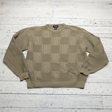 VINTAGE Tosani Canada Sweater Mens Large Beige Cotton Cable Check