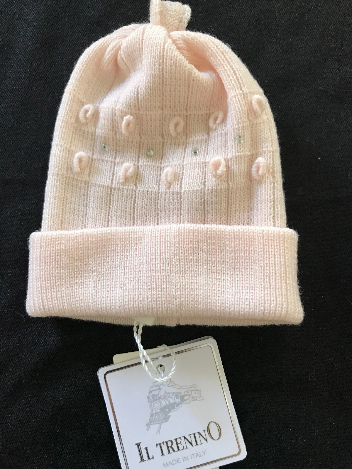 Il Trenino (Italy) NWT 100% Wool Pink Embellished Bling Beanie- 0-3