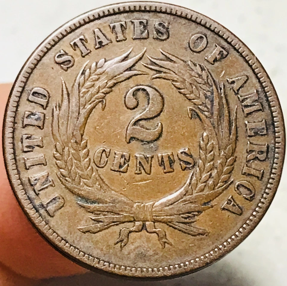 1869 Two Cent Piece 2C FULL MOTTO Civil War Era US Copper Coin CC28226 - Image 2 of 4