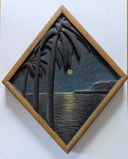 Vintage HAWAII MOONLIGHT, BEACH, PALM TREES -...