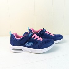 Skechers Girls Microspec Max Sneakers Size 4 Blue Pink Trim Lightweight Slip On