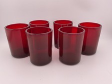 6 Vintage Uranium Red Glass Tea light Votive Candle Holders -Made In USA