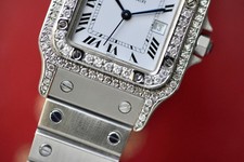 Cartier Santos Carrée 2960 White Dial Custom Diamond Bezel and Case 3