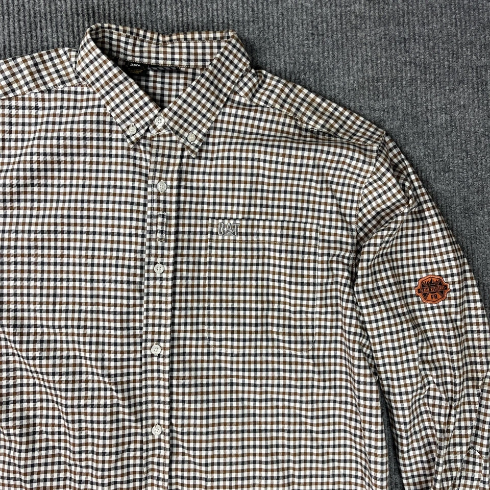 Cat Caterpillar FR Shirt Mens Size 3XL Plaid Brown Black Heavy Weight ARC 2 Work - Image 2 of 4