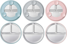 3 Pack Stainless Steel Baby Suction Plates, 9 Inch Divided Toddler Plate with Re