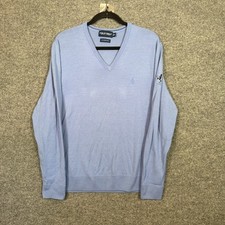 Polo Golf Ralph Lauren Sweater Mens Medium Blue Merino Wool Vneck Pullover Nice