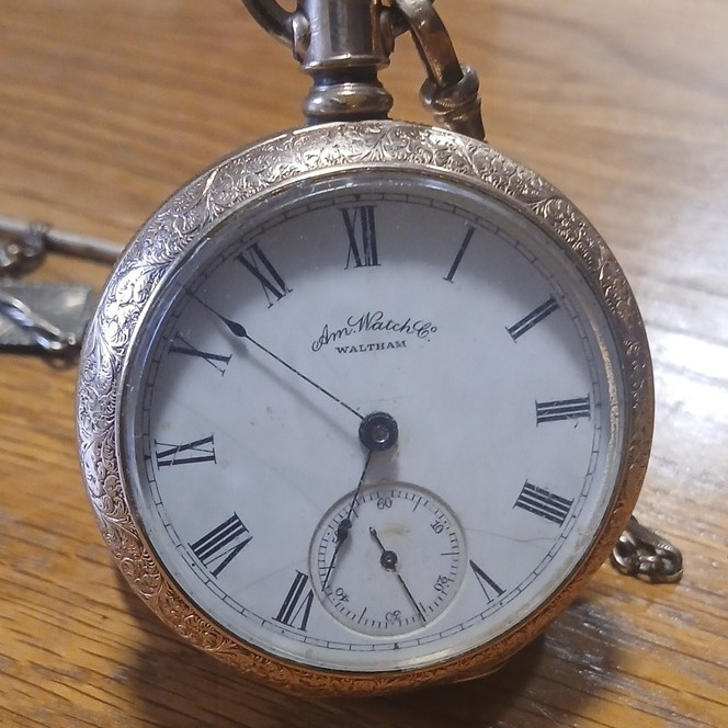 American Waltham Watch Co. Silver Full Hunter Pocket Watch White Roman Dial