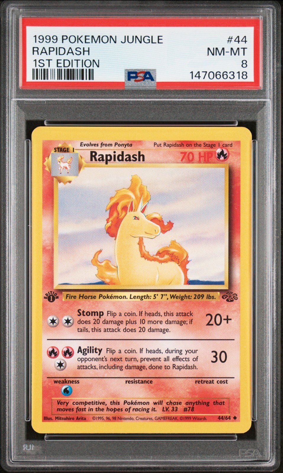 Rapidash 1st Ed PSA 8 #44/64 Jungle Uncommon Pokemon 1999