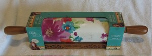 The Pioneer Woman Floral Ceramic Rolling Pin with Acacia Wood Handle Kitchen NEW