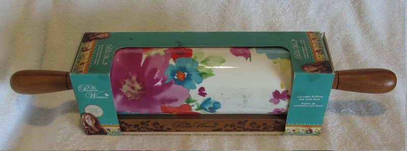 The Pioneer Woman Floral Ceramic Rolling Pin with Acacia Wood Handle Kitchen NEW