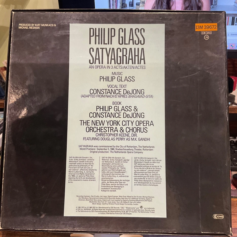 PHILIP GLASS  Satyagraha  3LP  BOX SET  1985 I3 M39672 EX/VG+ - Image 2 of 4