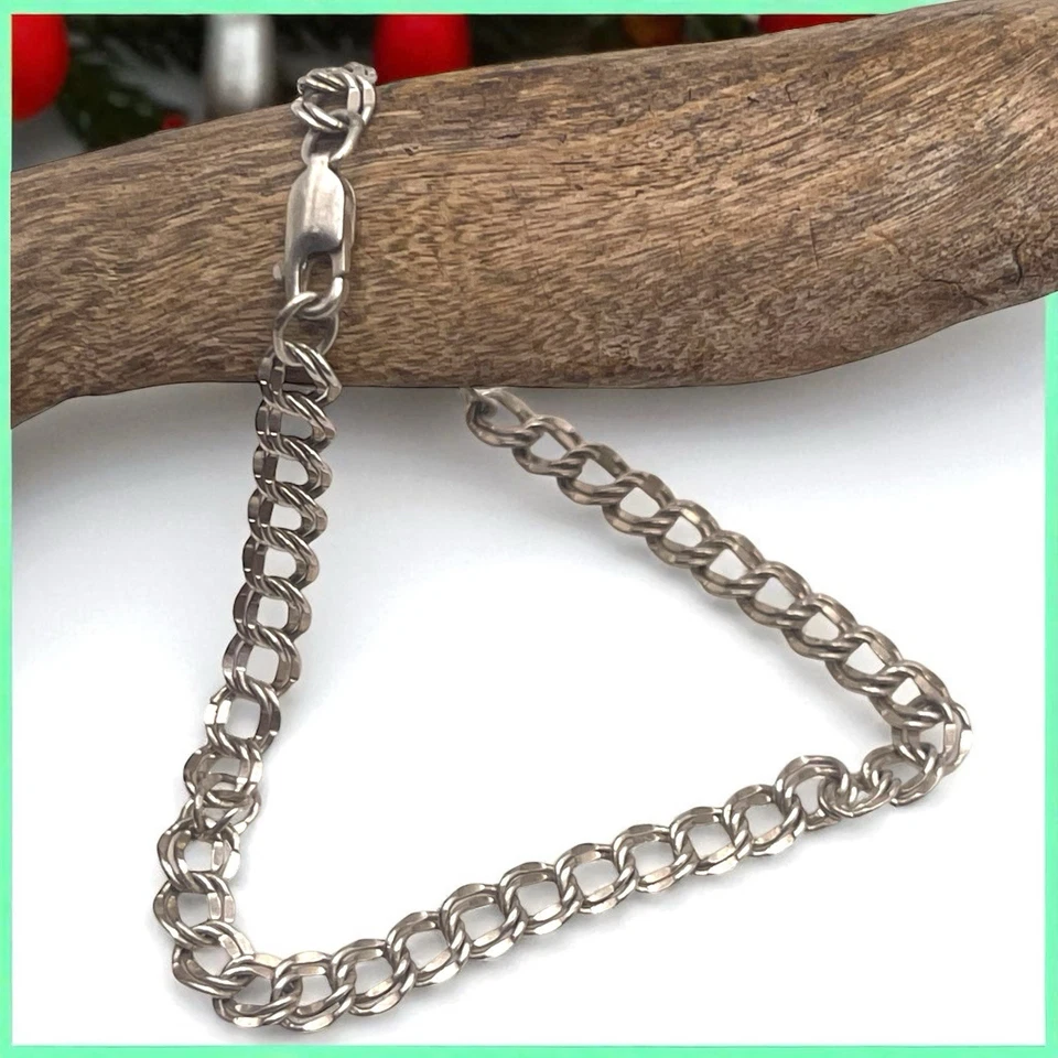 Pulsera vintage de plata de ley 925 de 5 mm con doble eslabón ovalado, 8" Foto 3 de 4