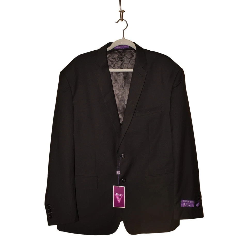 VINCI NEW $300 Slim Fit Black Zegna Two Piece Pant Suit Blazer Jacket Men's 50R - Image 2 of 4
