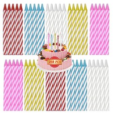 Multicolor Spiral Birthday Candles - 288 Count Bulk Birthday Candles for Cake...