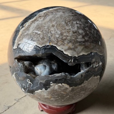 69.6LB Top Natural Volcanic Rock Agate Quartz Sphere Crystal Ball Reiki + STAND