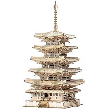3D Wooden Puzzle for Adults Five-storied Pagoda Model Kits for Adults to