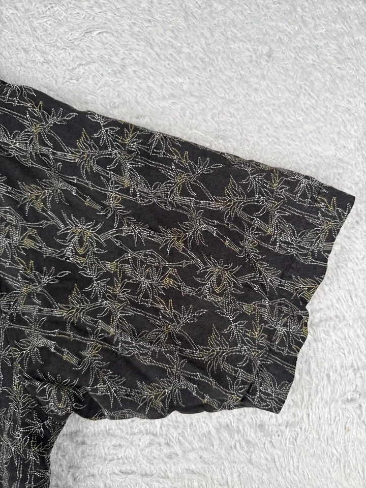 Camisa Cambridge Classics Adulto Grande Negra Blanca Bambú Floral Hoja 100% Rayón Foto 2 de 4