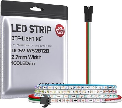 BTF-LIGHTING WS2812B IC RGB 2.7mm Ultra Narrow LED Strip 6.5FT, Multicolor 
