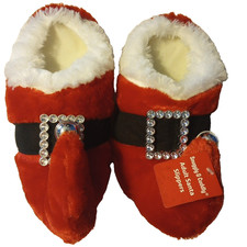 Santa Elf Slippers Christmas Red Plush Jingle Bells - M 7/8 Dan Dee NOS
