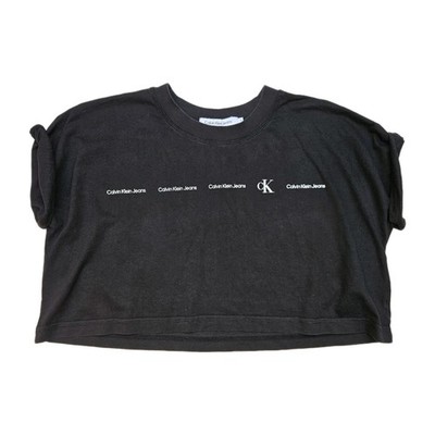 Calvin Klein Repeat Logo Crop T-Shirt Damen Gr. S Freizeit Baumwolle Designer Tee