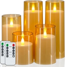 Homemory Realistic Flickering Flameless Candles, Battery D3xH45688, Gold 
