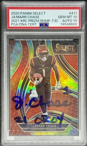2020 Select XRC Ja'MARR CHASE Tie Dye Prizm Rookie #6/25 AUTO PSA 10/10 🔥POP 1