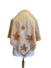 Artist Signed Silk Scarf  He.  Autumn Leaf Print Beige Brown Vintage A93