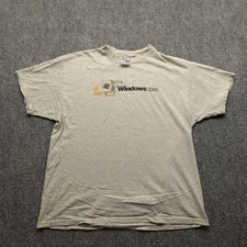 Vintage Microsoft Windows 2000 Hanes Beefy-T T-Shirt Men's XL Y2K Promo Grey