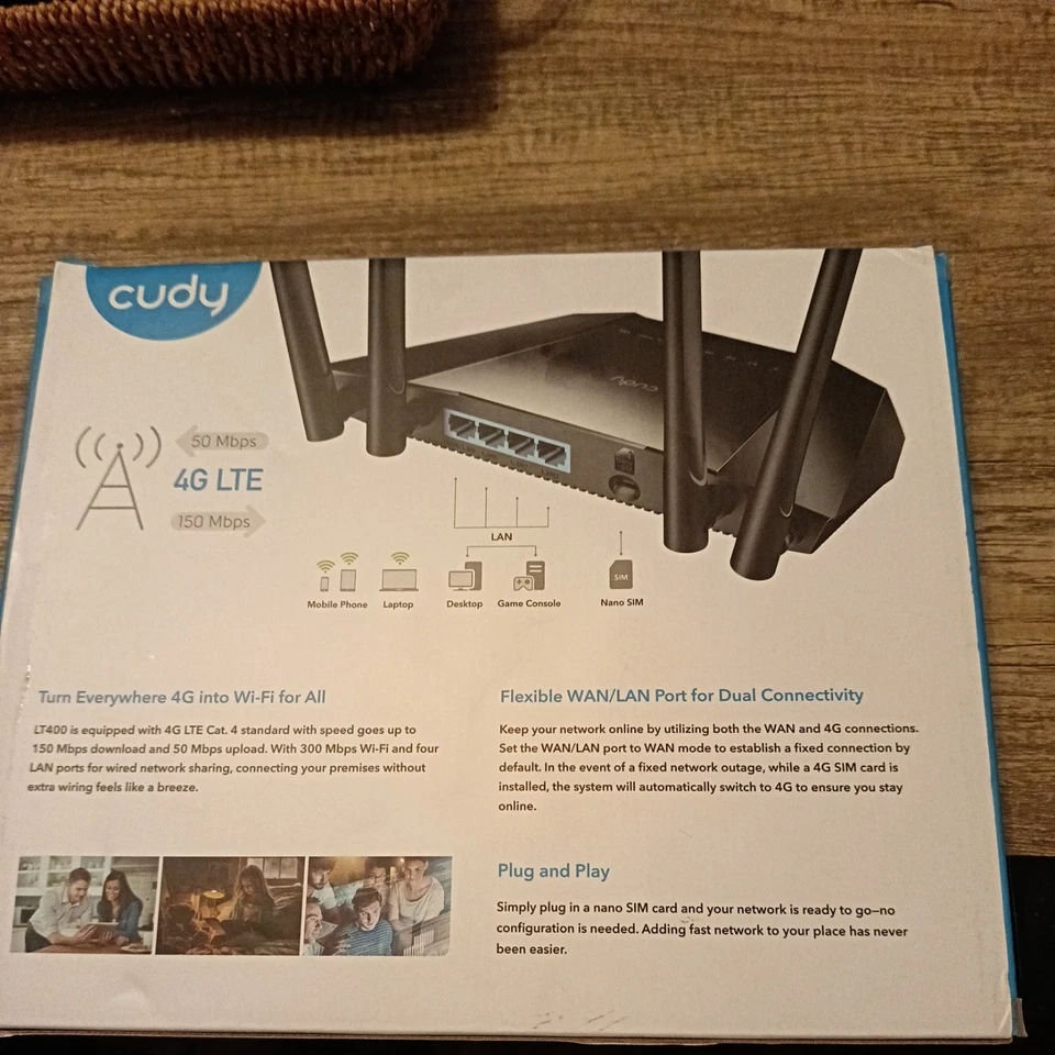 Cudy N300 Wifi Unlocked 4G LTE Cat4 Modem Router SIM Card Slot 300Mbps LT400 - Image 2 of 4