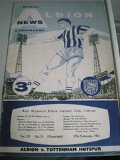 WEST BROMWICH ALBION v TOTTENHAM,FA CUP Spurs Winners, 17th FEB 1962, NO WRITING