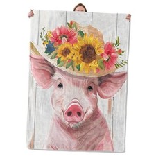 Floral Pig Blanket Flannel Throw Blankets, Cute Flower Farm Animal Lightweight