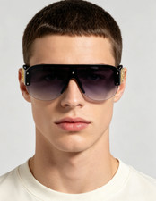 Versace VE4391 Shield Sunglasses Black Gold Purple Gradient Lens 48-148-140
