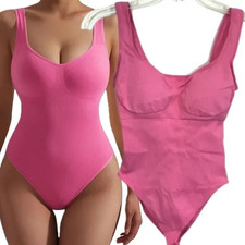 Ribbed Bodysuit S Pink Seamless Tummy Control Shapewear USA Seller