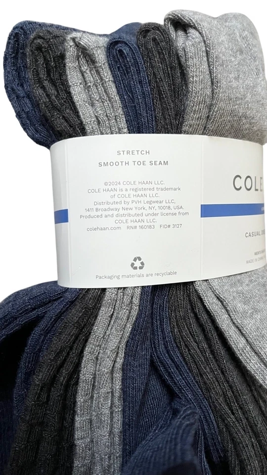 Cole Haan Mens 6-Pack Casual Dress Socks7-12 Stretch Cotton Blend Blue Gray Gift Foto 3 de 4
